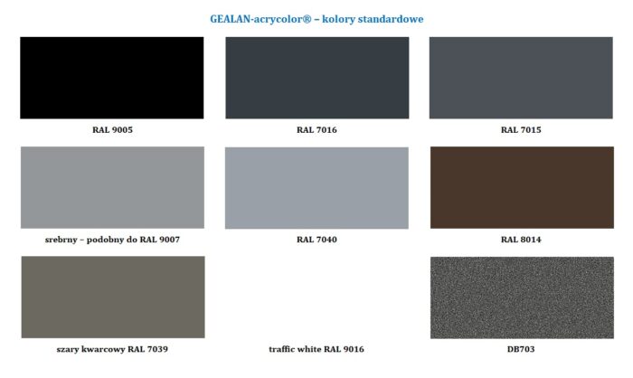 GEALAN-acrycolor® – kolory standardowe